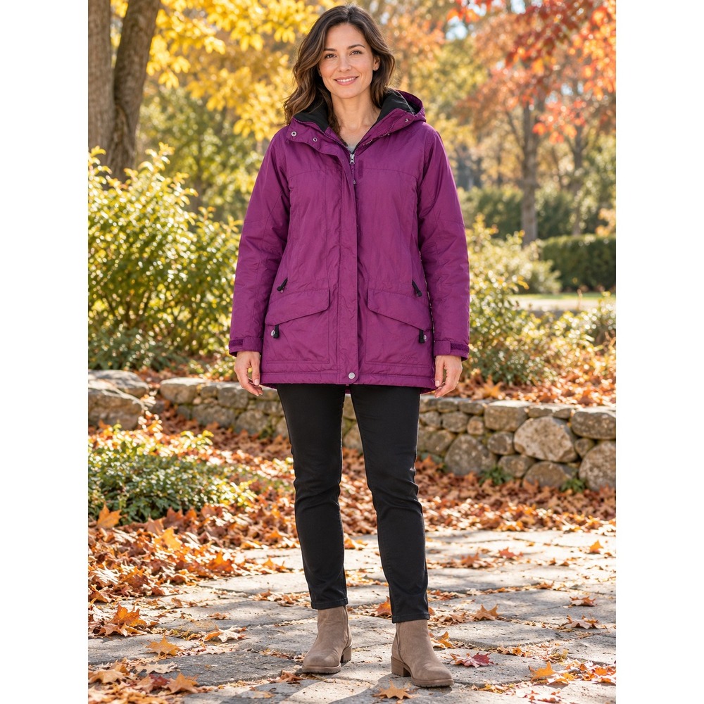 LL Bean Womens Plum Purple Insulated Hooded Winter Parka Jacket Medium Petite